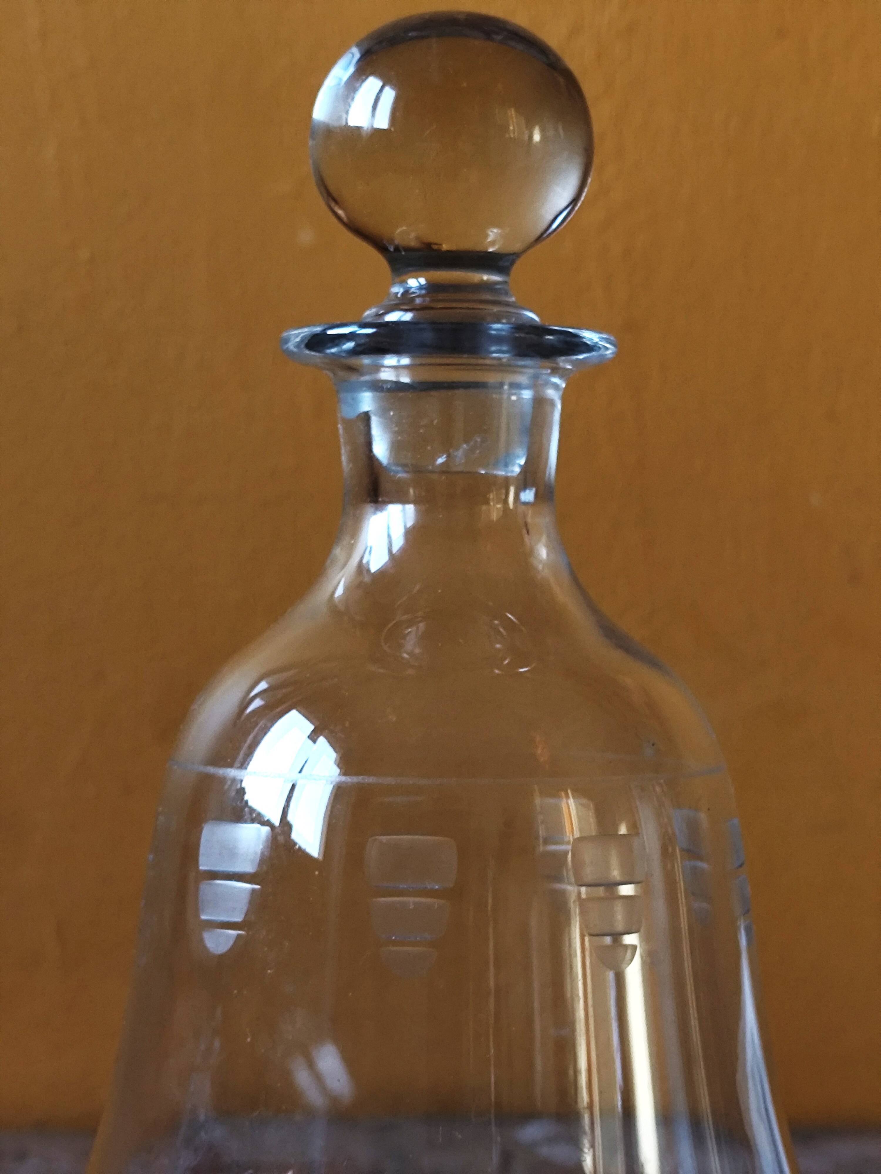 Antique engraved glass carafe - wine pitcher