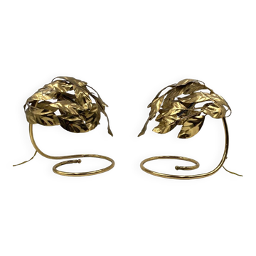 Ensemble de 2 lampes de table Hollywood Regency à feuilles en laiton, Bottega Gadda Italie, années 1970