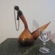 Vintage amber glass porron/vintage carafe/pitcher