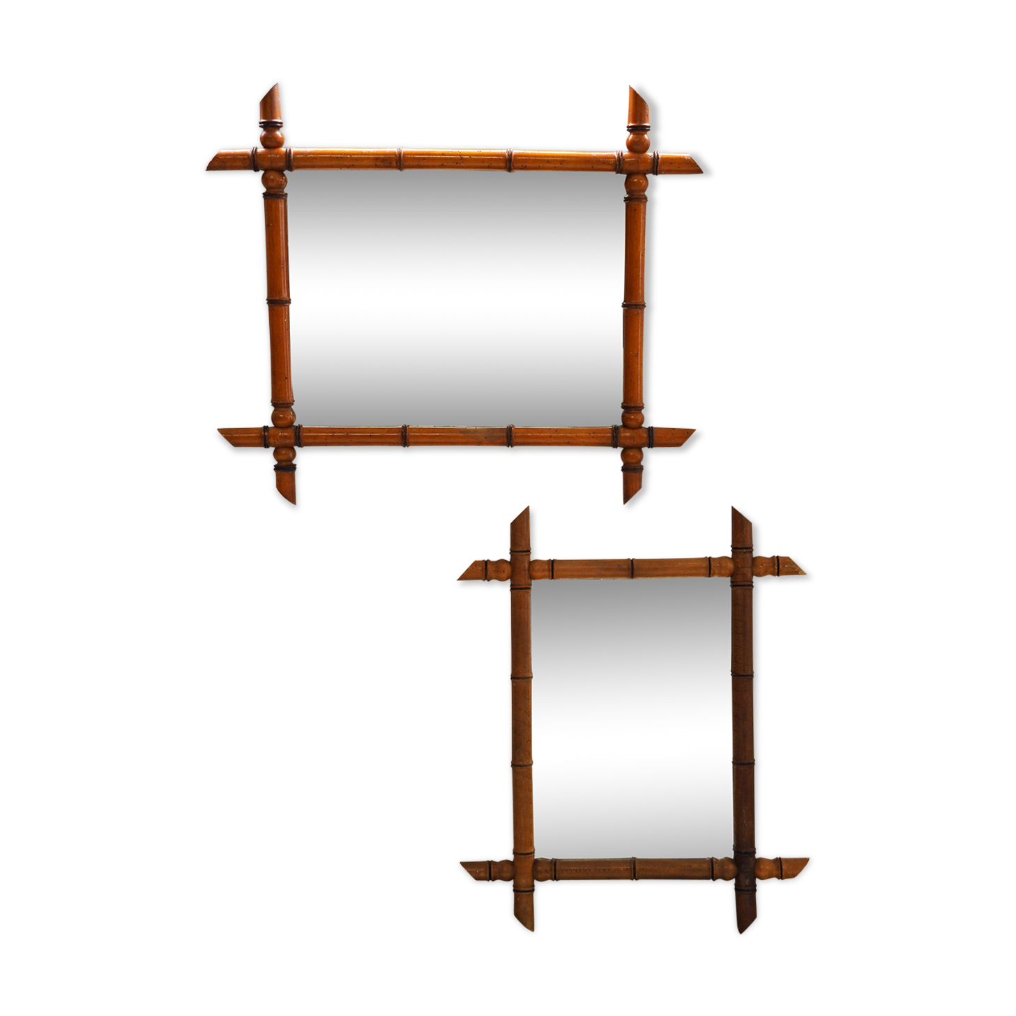 Pair of mirrors called carved wooden bamboo, France, circa 1930