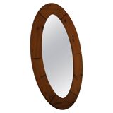Large oval wall mirror in solid pine by Glasmäster Markaryd, Sweden, 1960s.