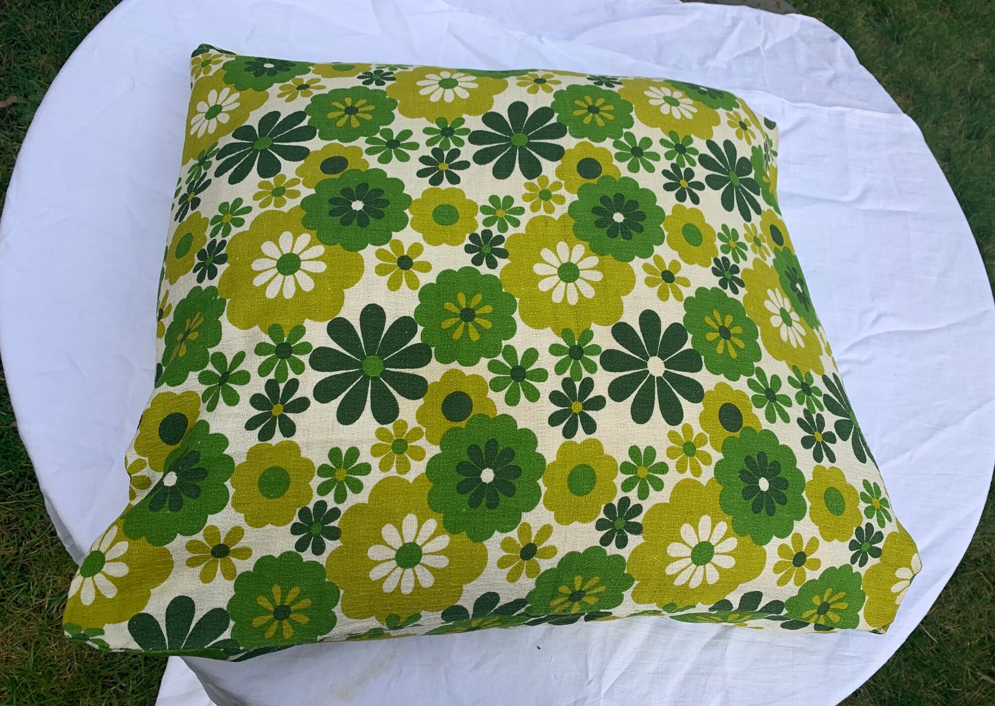 Cushion cover, green lotus flowers, vintage 1970
