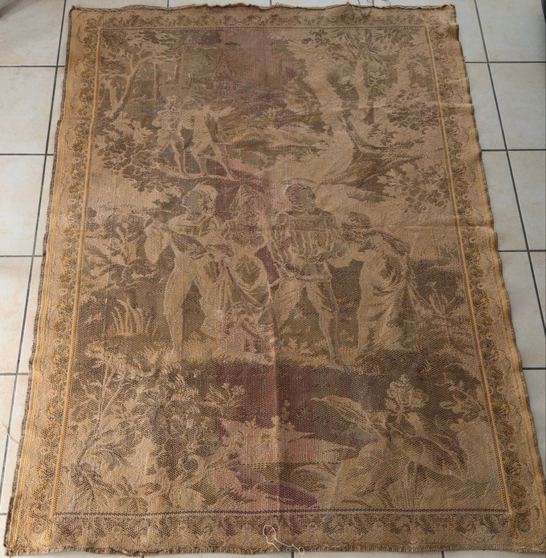 Ancient French Gobelin tapestry – Gallant scene – Early 20th century