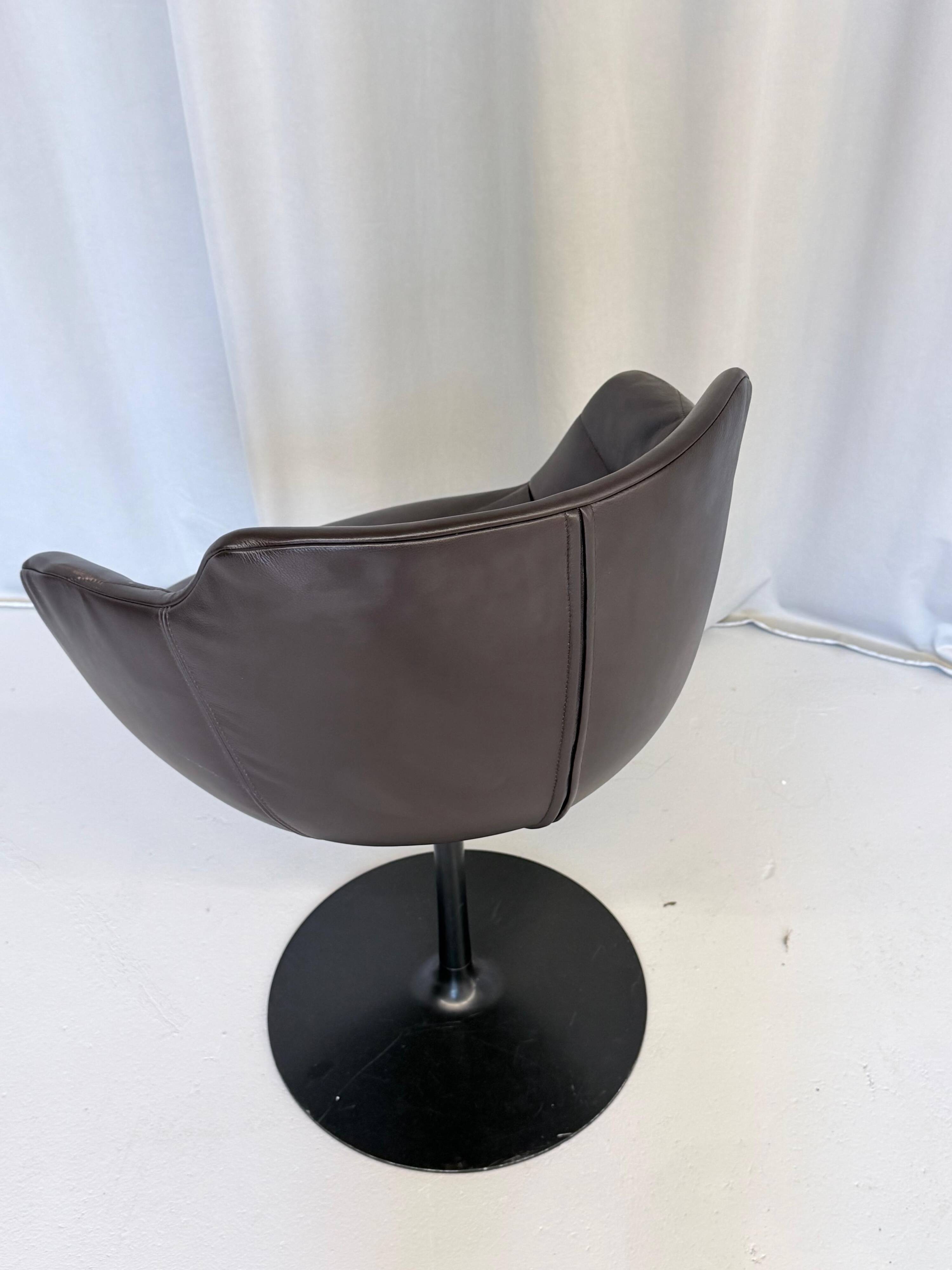 Vintage Brown Leather Swivel Cocktail Chairs, Italy 1980’s Set Of 2