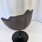 Vintage Brown Leather Swivel Cocktail Chairs, Italy 1980’s Set Of 2
