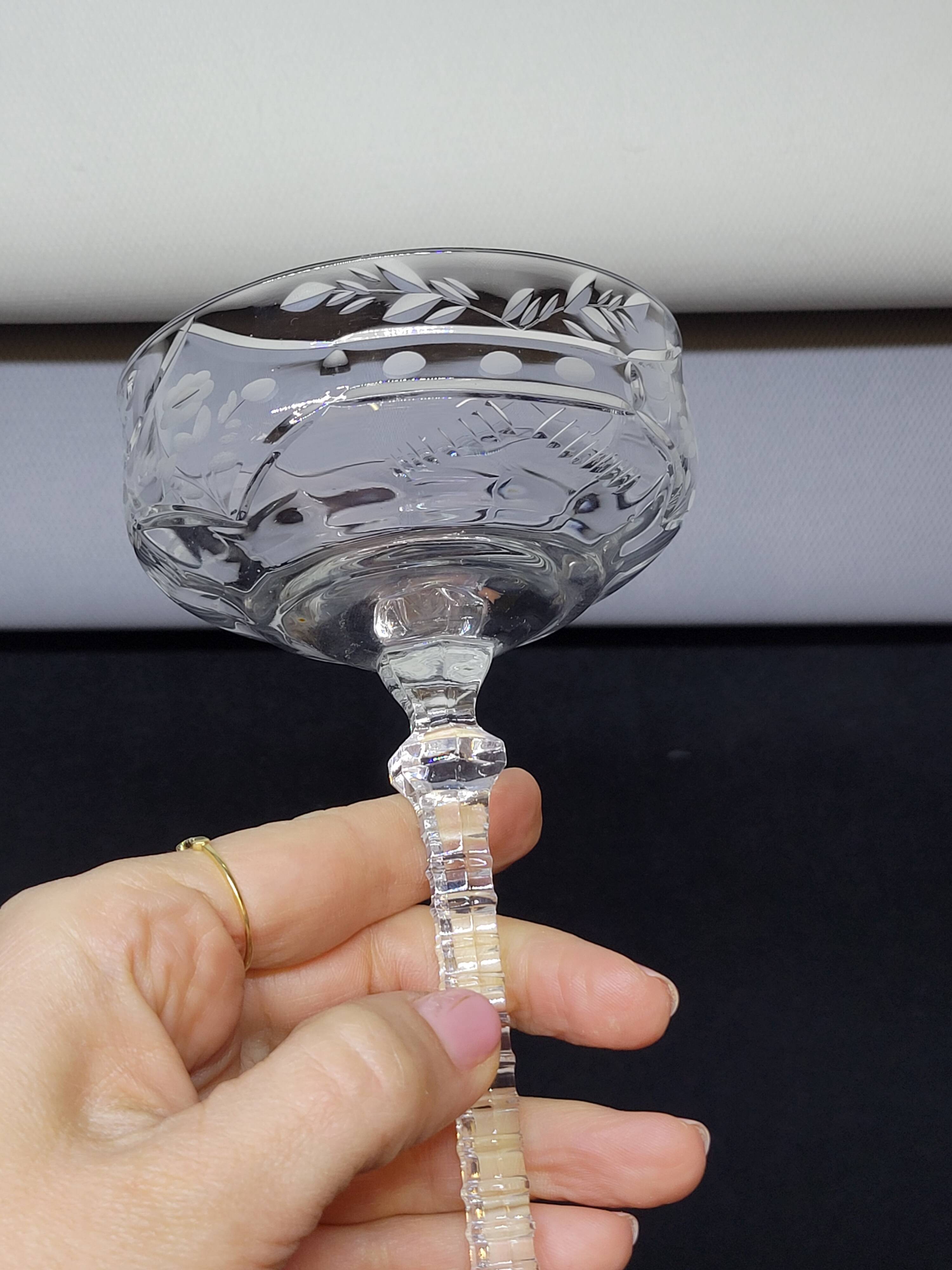 4 Libbey Rock Sharpe Crystal Champagne Coupes