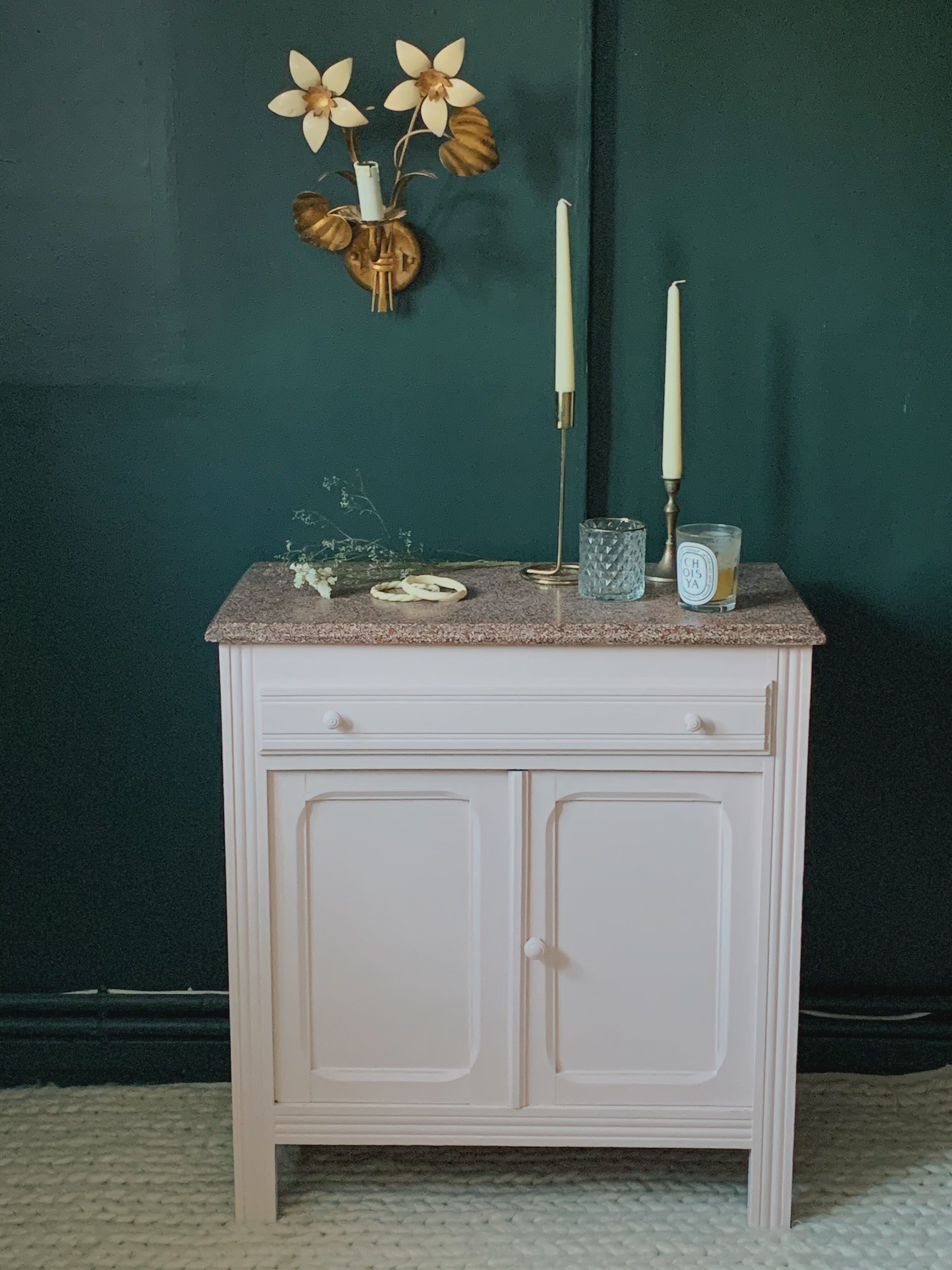 Powder pink and terrazzo dresser