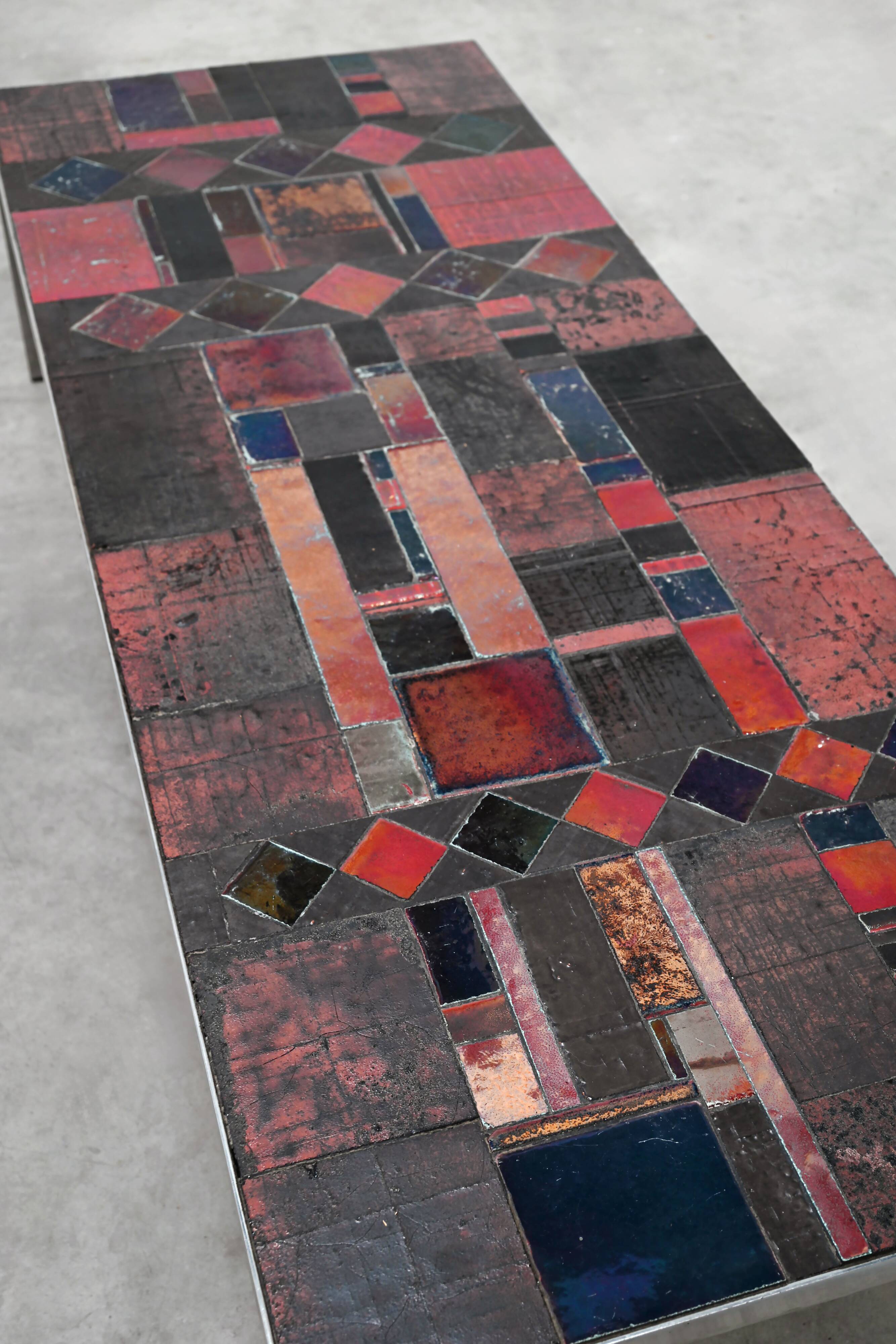 Large Ceramic-Tile Coffee Table by Pia Manu, Handcrafted, Belgium 1960's