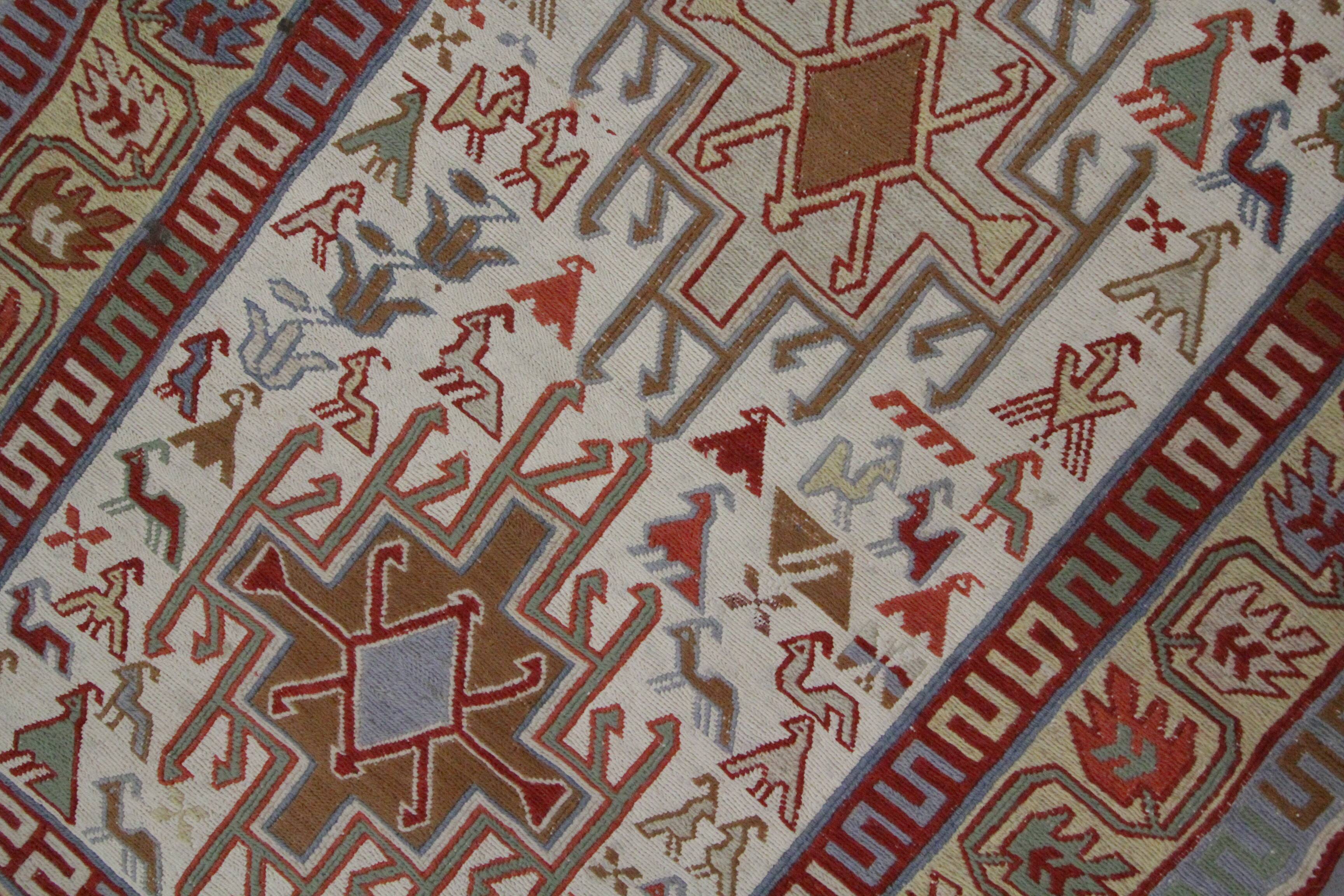 Handwoven Sumakh Kilim Rug, Wool & Silk Tribal Flatweave 103 x 73 cm