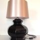 Lampe en ceramique noire octogonale et abat jour doré / vintage années 70