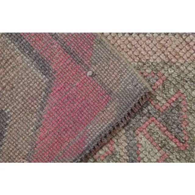 1970s Vintage Turkish Handmade Wool & Cotton Pink Runner Rug 100x339