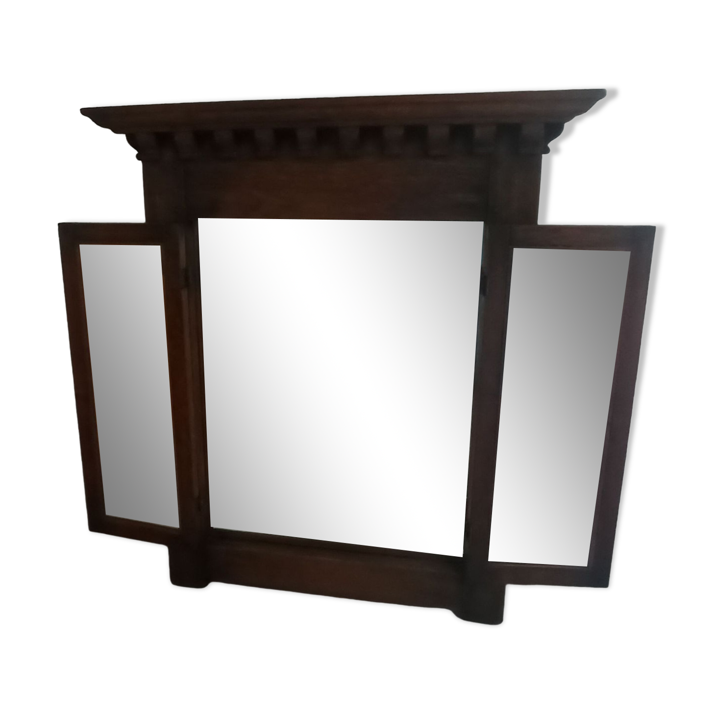 Trypic mirror, with tablet. Velvet and openwork metal braces