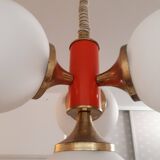 Chandelier 4 lights brass painted metal and opaline circa 1960