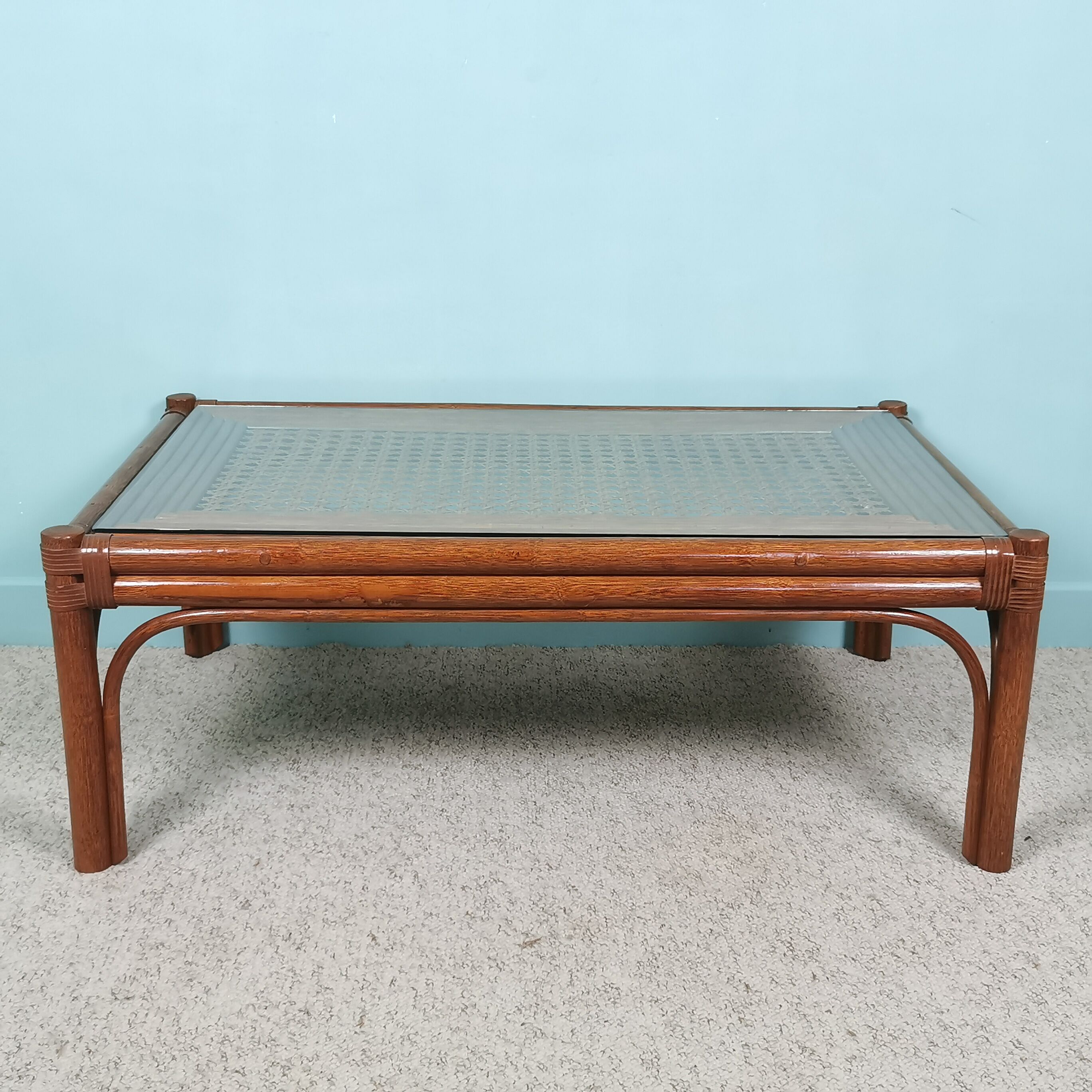 Bamboo and glass coffee table