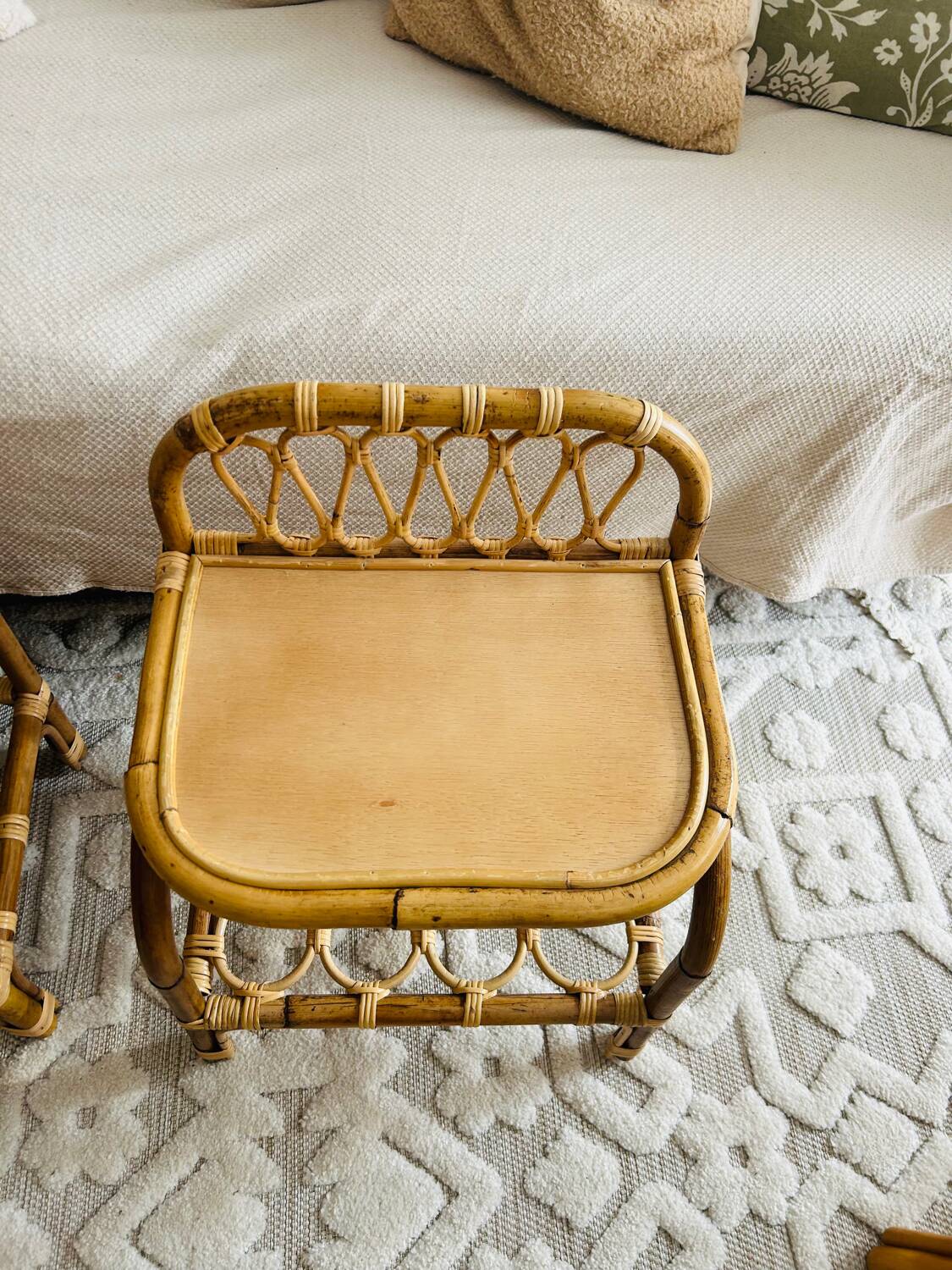 Two rattan bedside tables