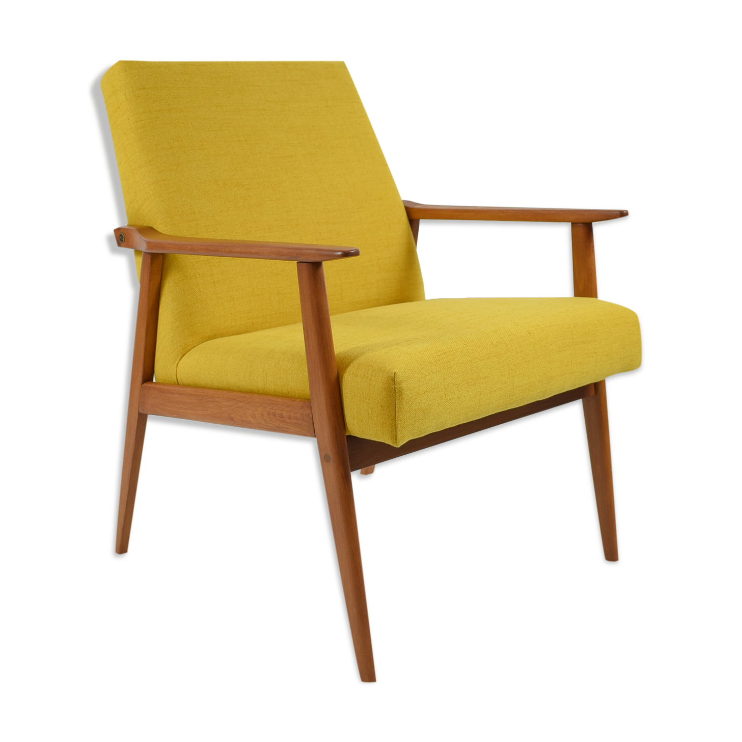 Vintage armchair "snieżnik", fully restored, yellow, 1960s