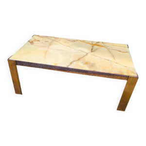 table basse bois chrome - marbre