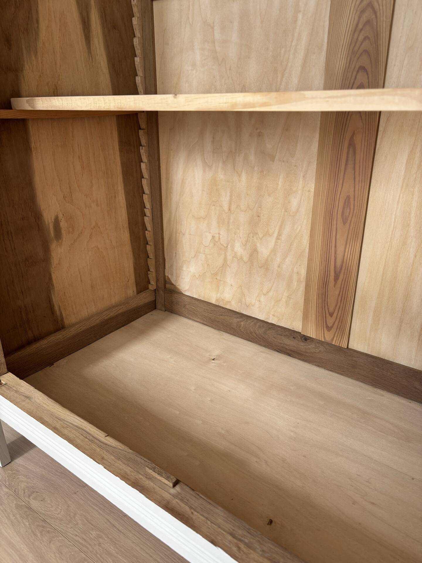 Parisian wardrobe with shelves, renovated oak wood.