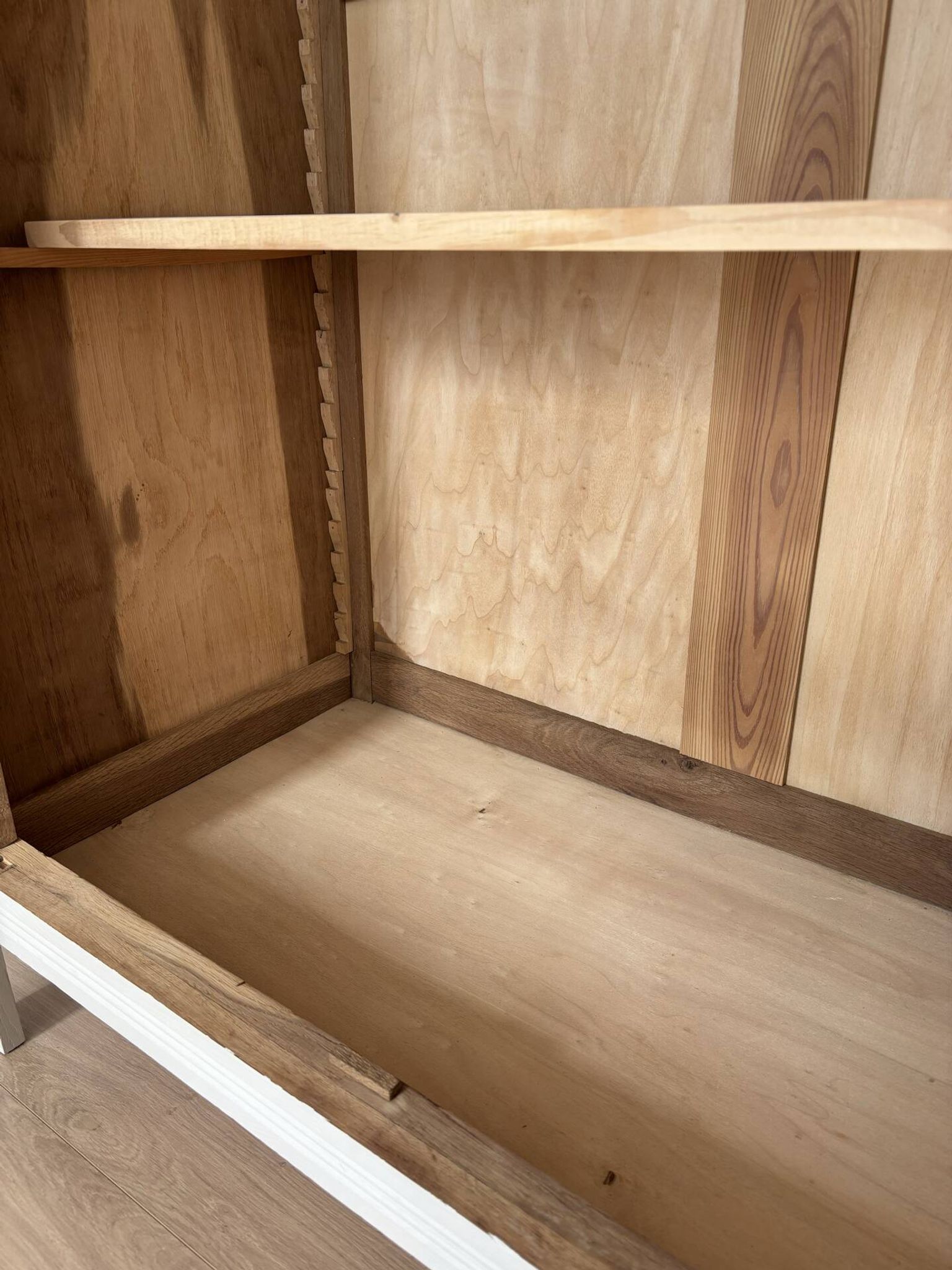 Parisian wardrobe with shelves, renovated oak wood.
