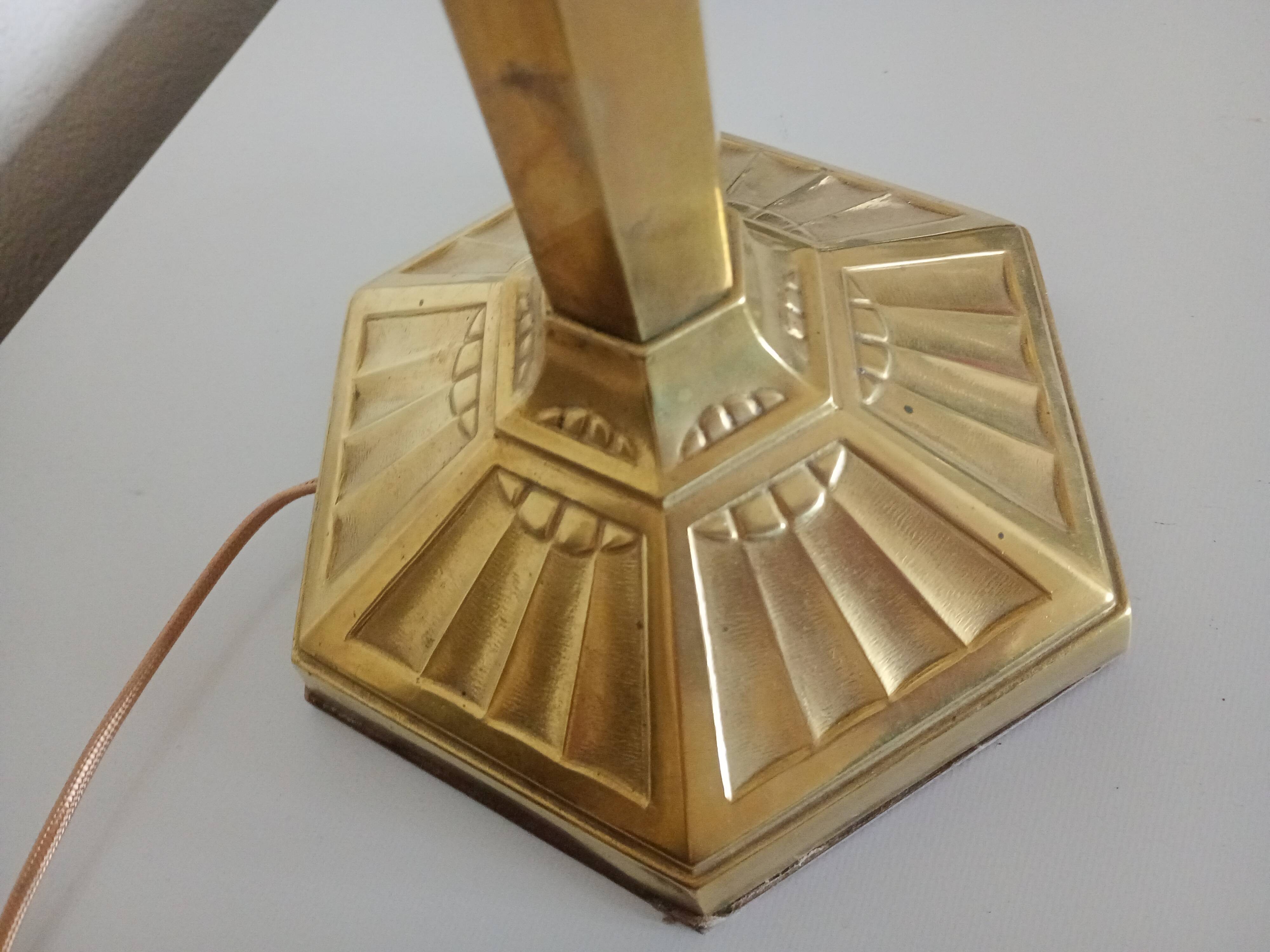 Brass & Satin Opaline Desk Lamp, Woman with Antique Ribbon Bows