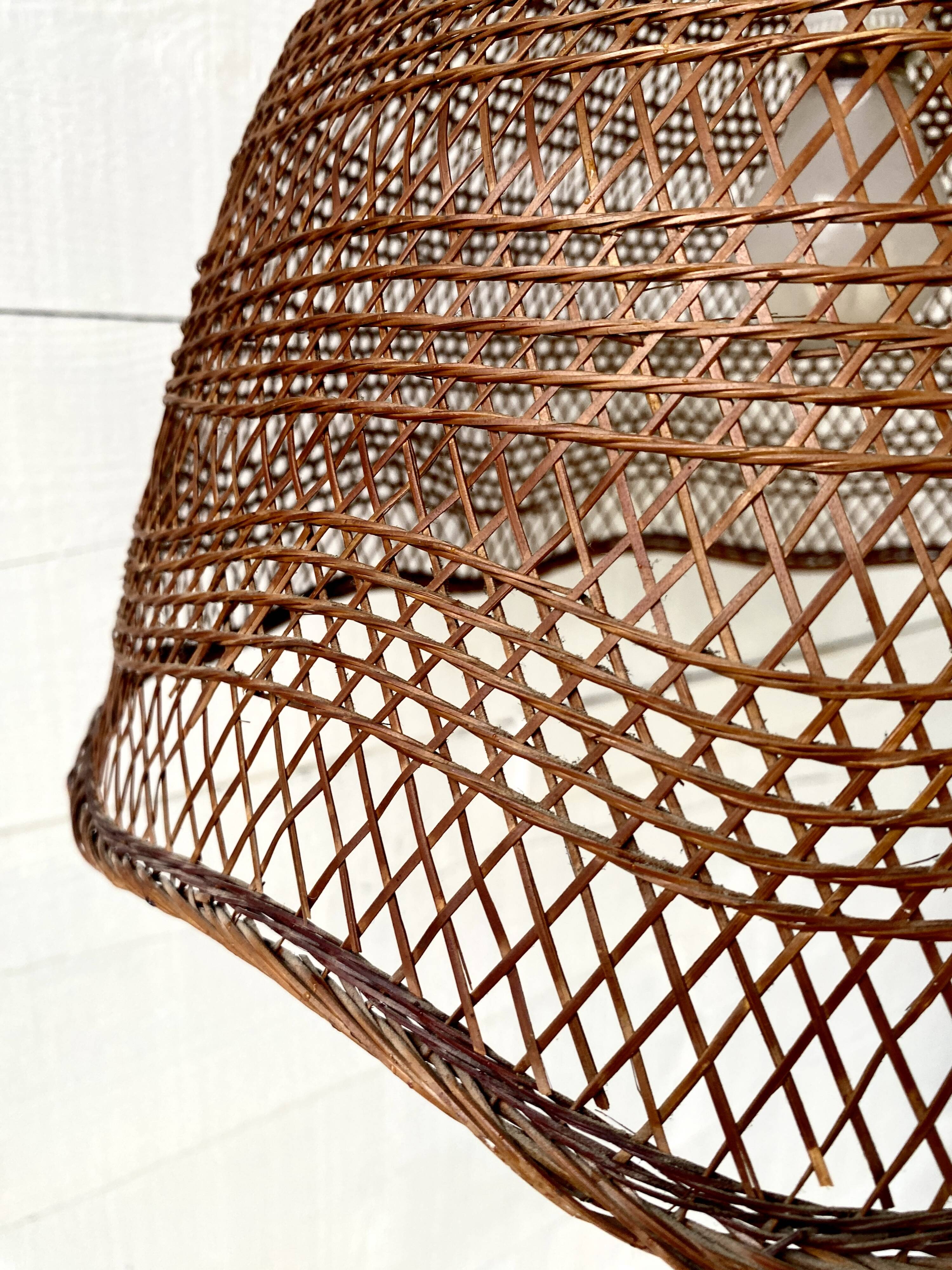 Straw pendant light, new 1m fabric cable, porcelain ceiling light