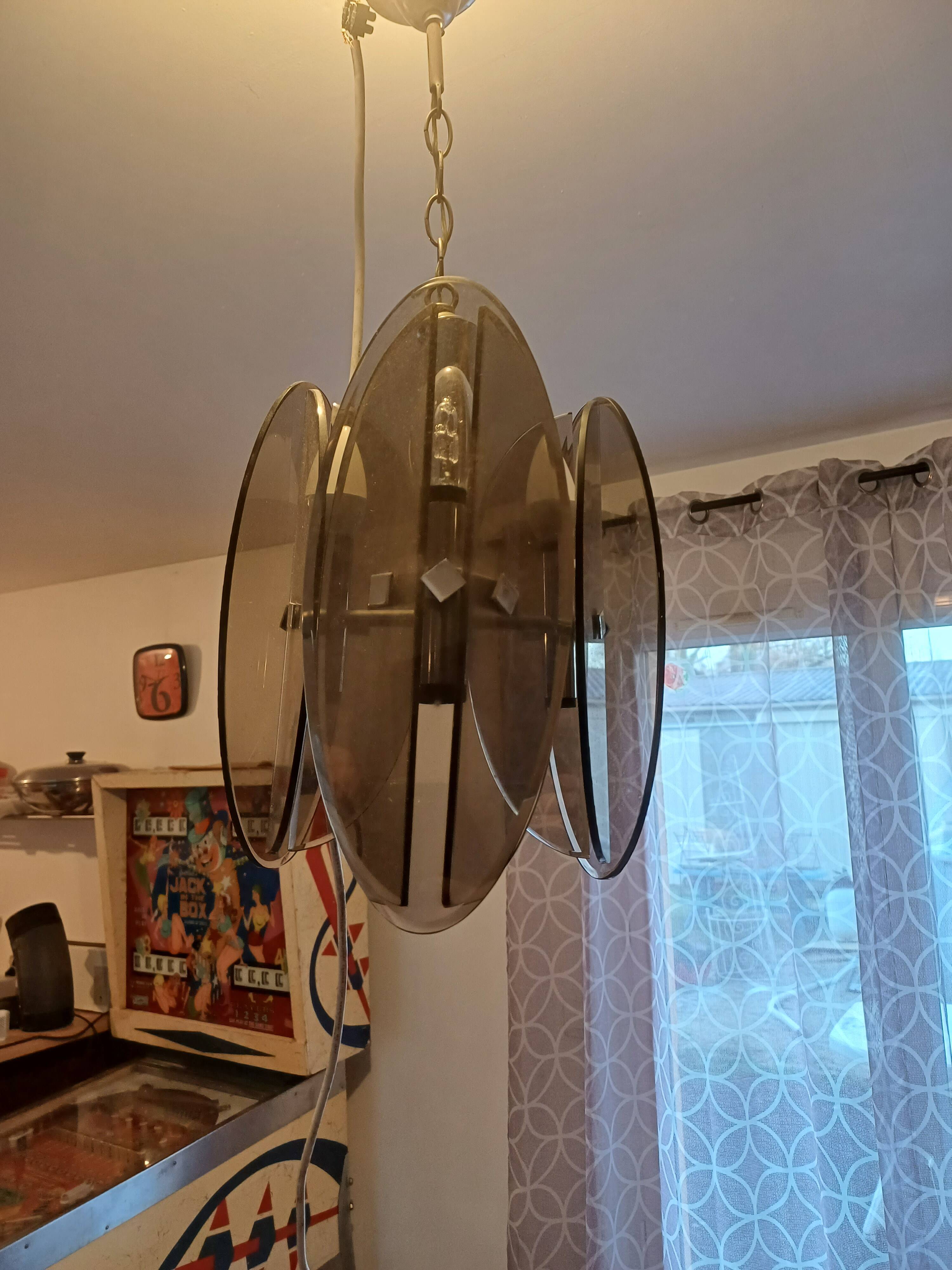 Vintage Chandelier Veca, Chrome and Smoked Glass