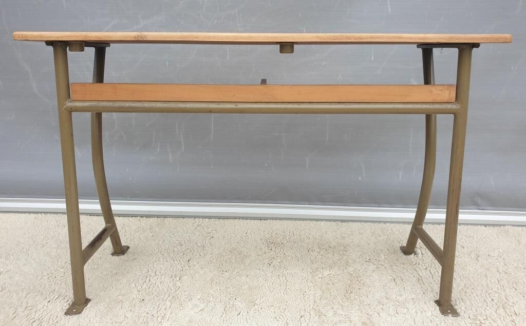 Double desk of schoolboy wood metal vintage curved base