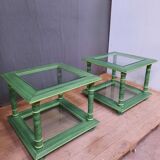 Pair of square sofa ends made of green ceruse wood