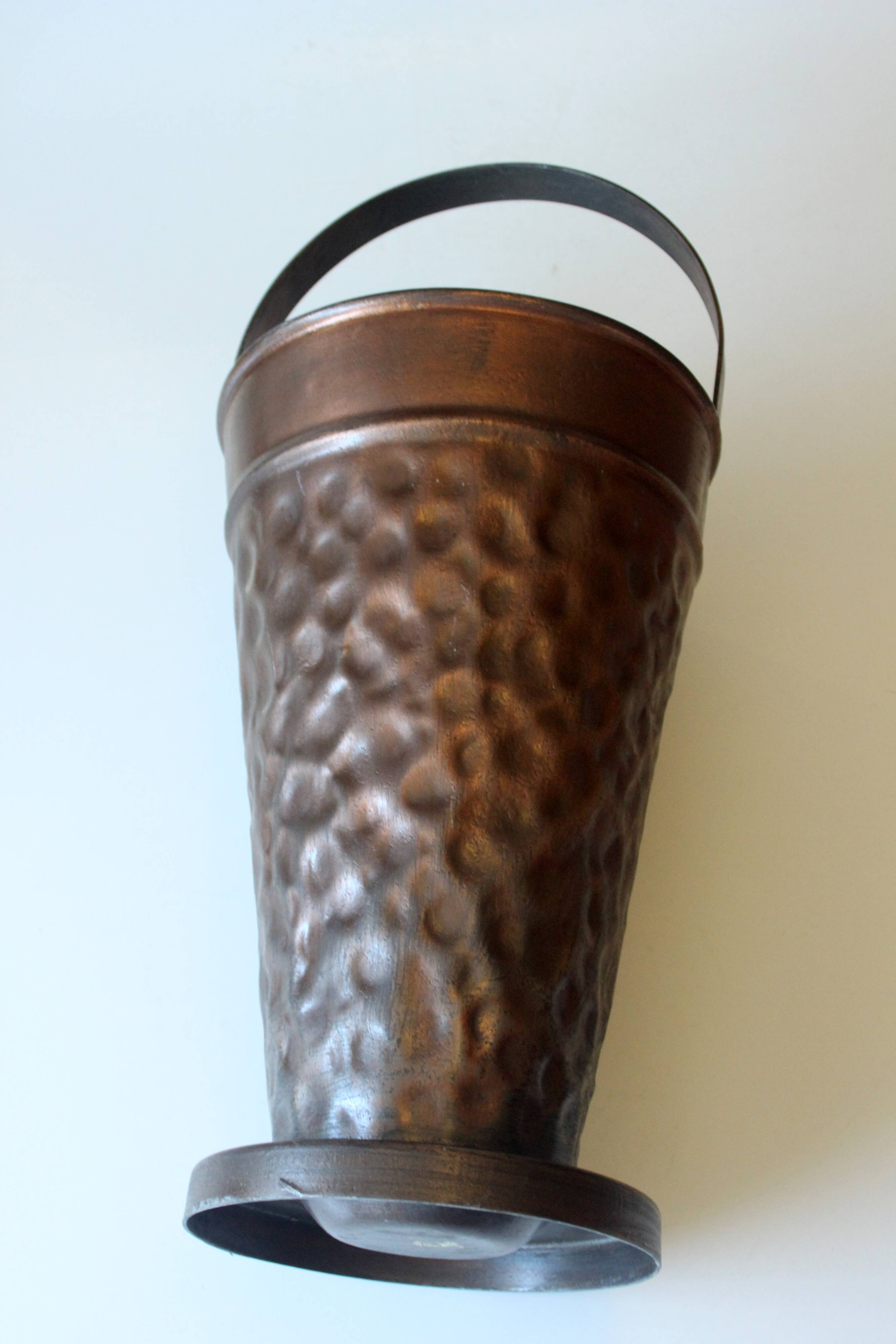 Copper umbrella stand with handle, vintage from the 1970s