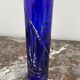 Soliflore vase, tubular, blue crystal, foliage decoration, encrypted, label, hand cut, flowers