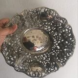 Silver metal basket with floral decoration