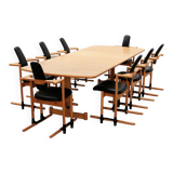 Stokke Dining room set large table with 8 chairs design Peter Opsvik, 1990