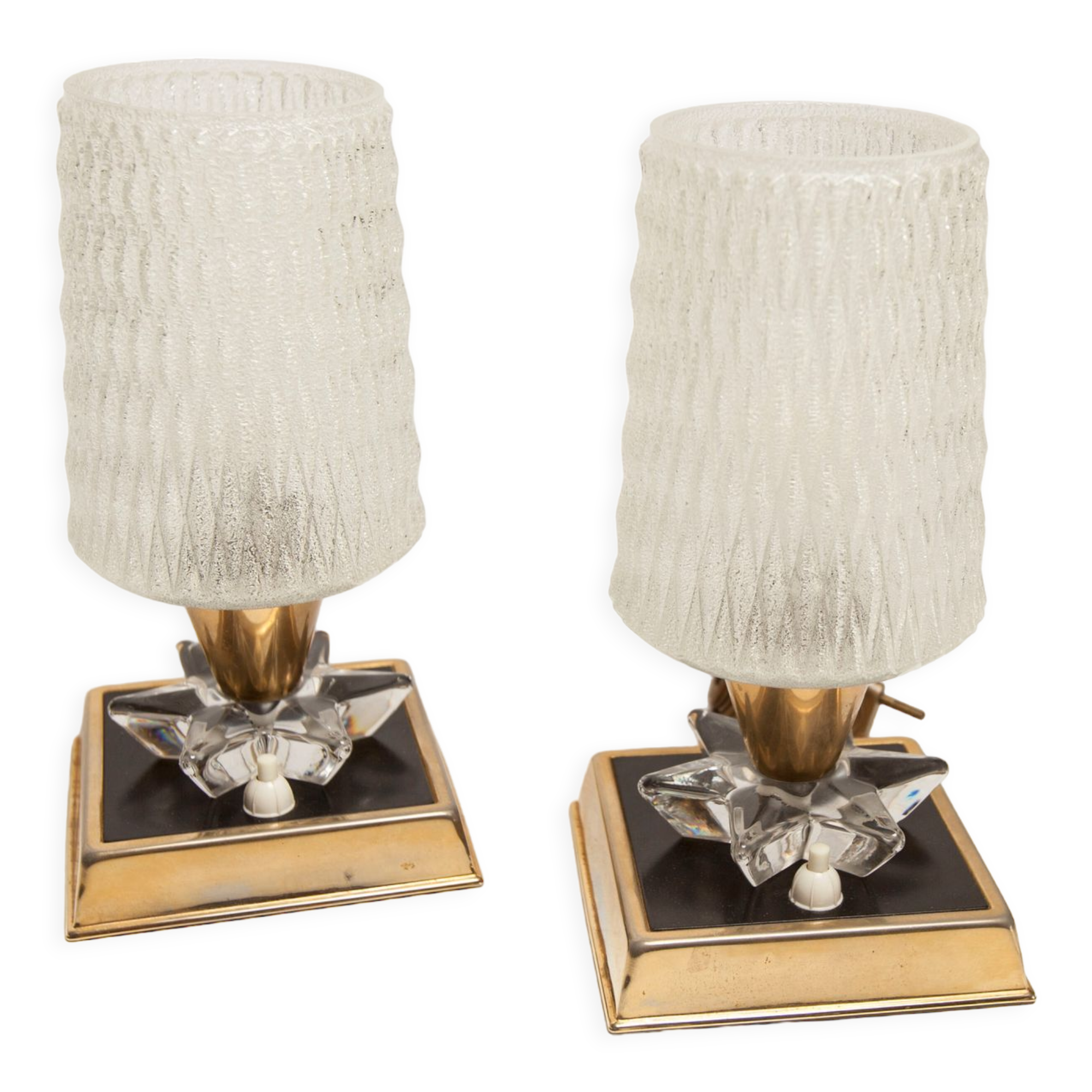 Paire de lampes de chevet 1960 laiton verre etoile