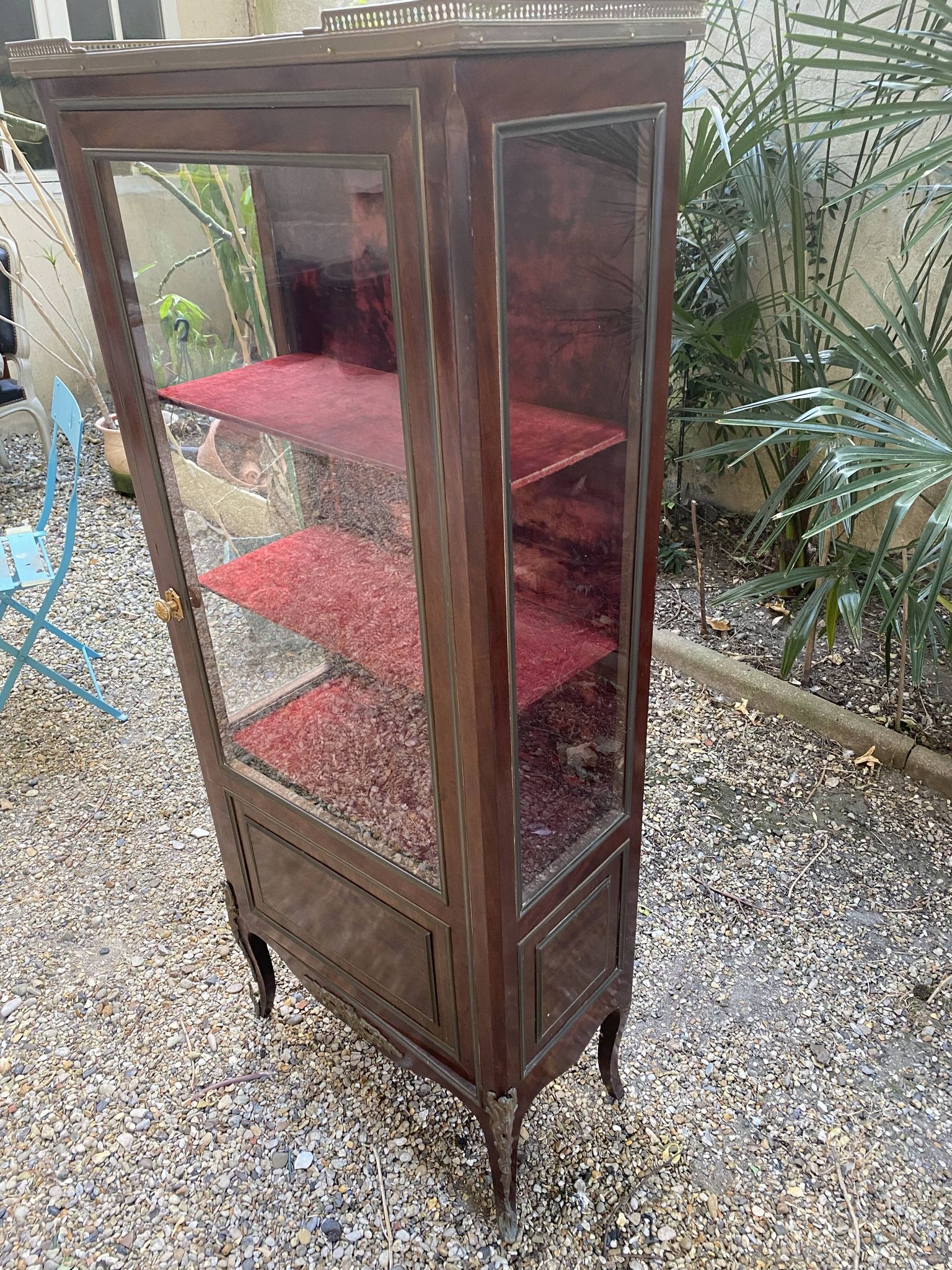 19th/20th century mahogany display cabinet, marble top and glass sides.