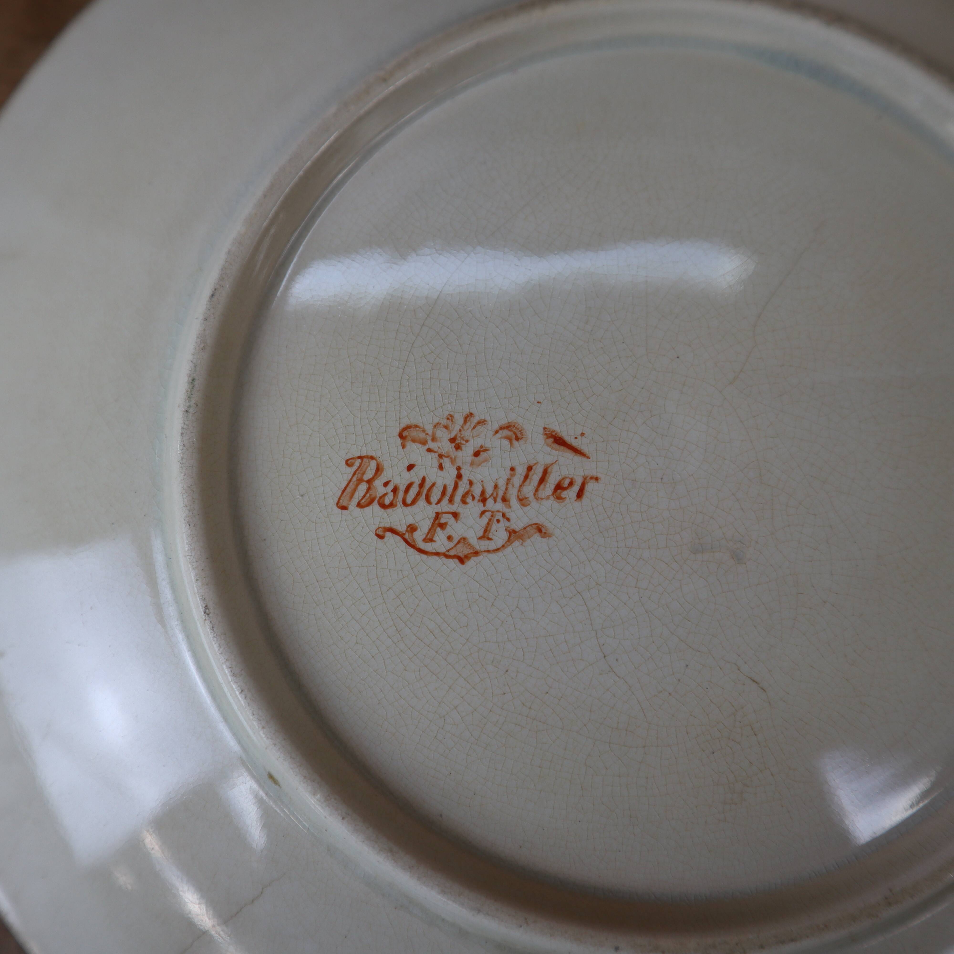 Antique Terre de Fer Badonviller dessert plate with "holly" decoration