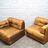 Cognac leather patchwork modular sofa or daybeds, 1970s
