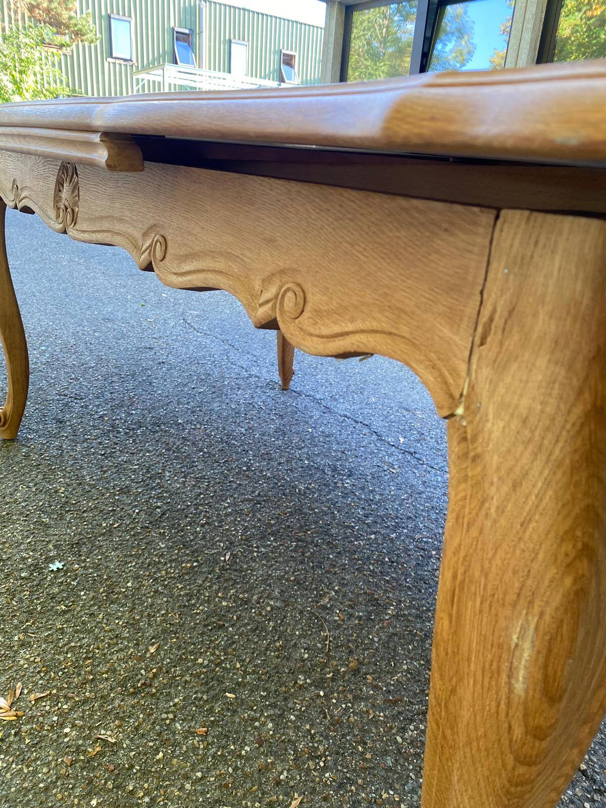 Large Louis XV dining table stripped in solid oak 1960 260cm