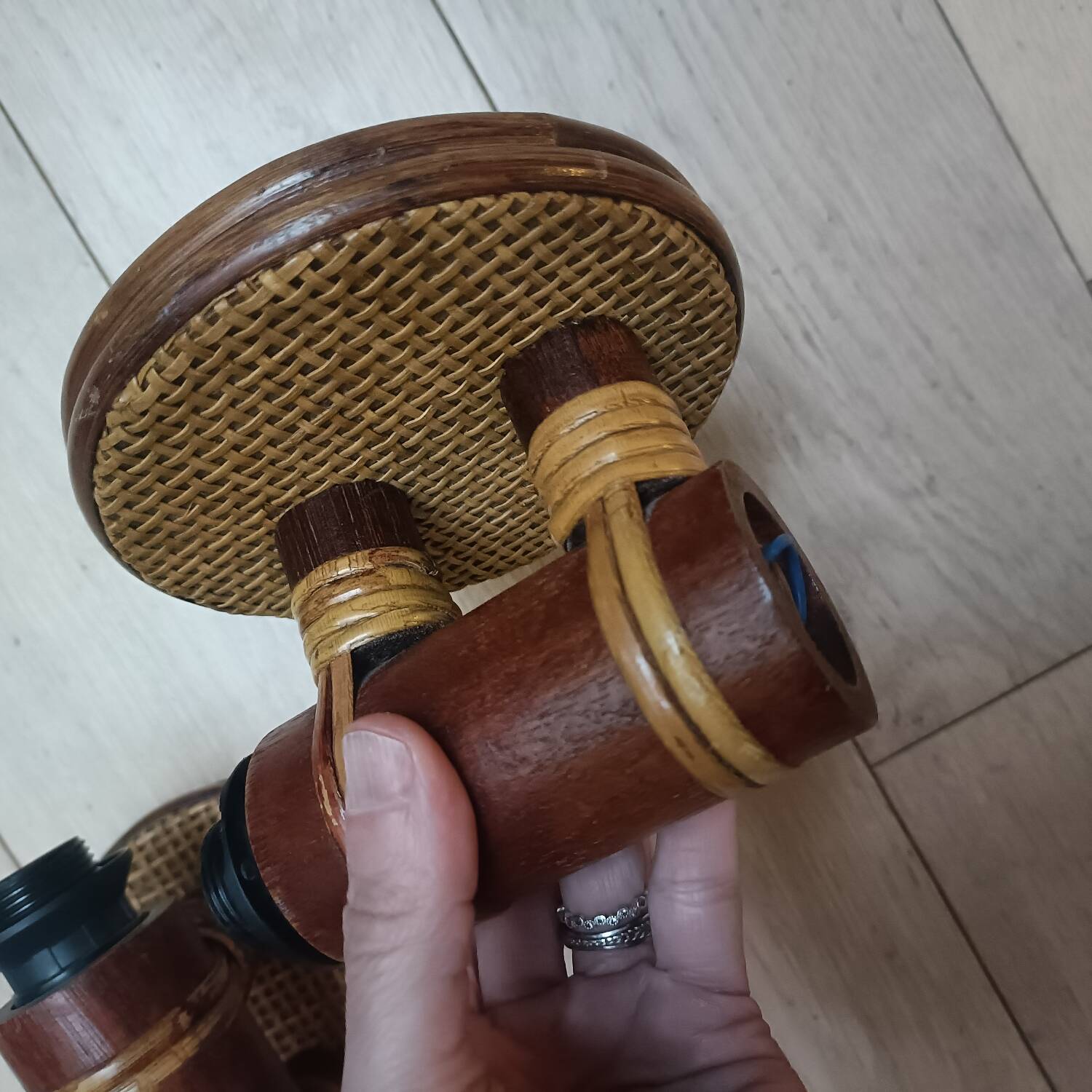 Pair of wall lights in rattan and caning
