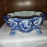 Planter on claws in Boch earthenware Delft style decor