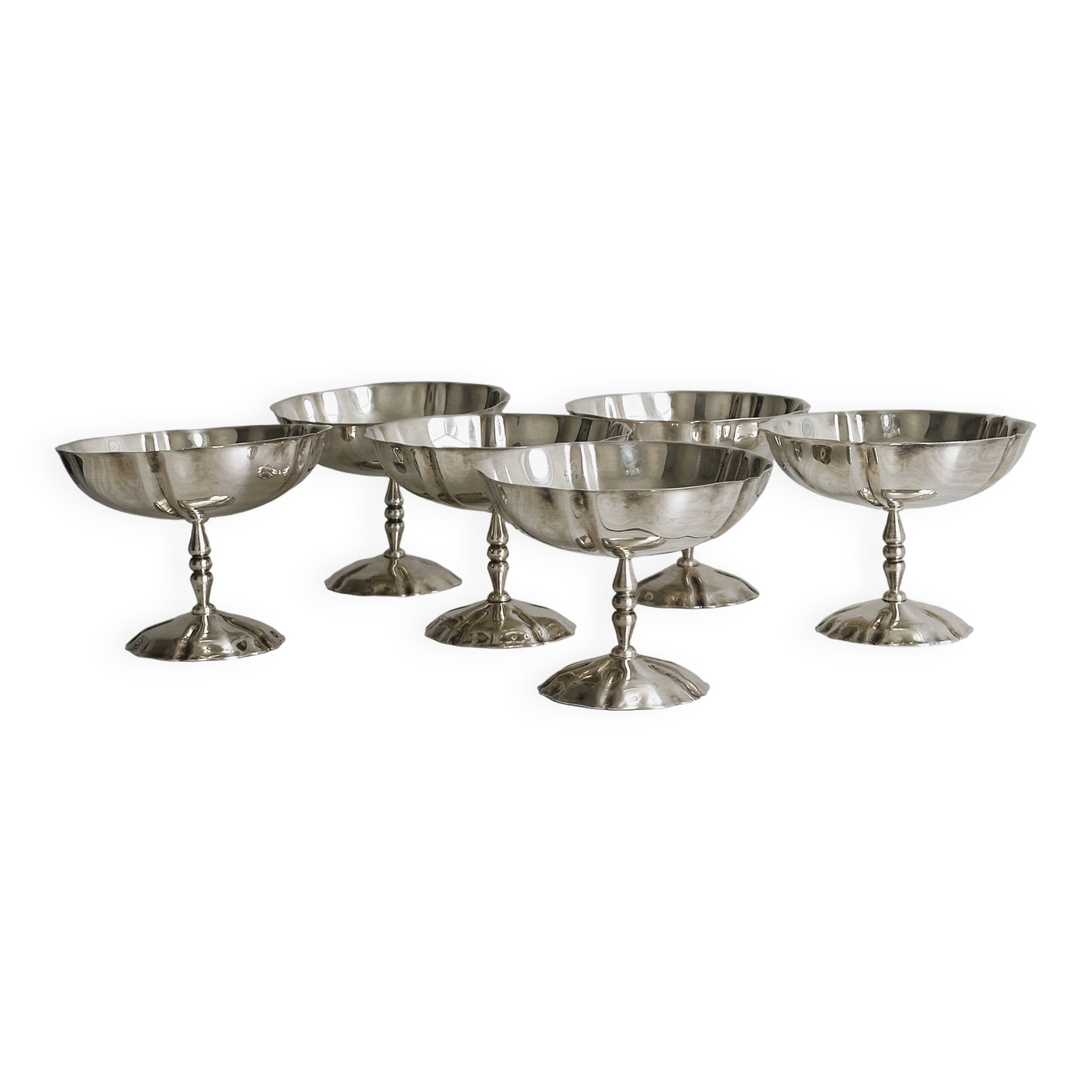 Set of 6 large antique stainless steel bowls