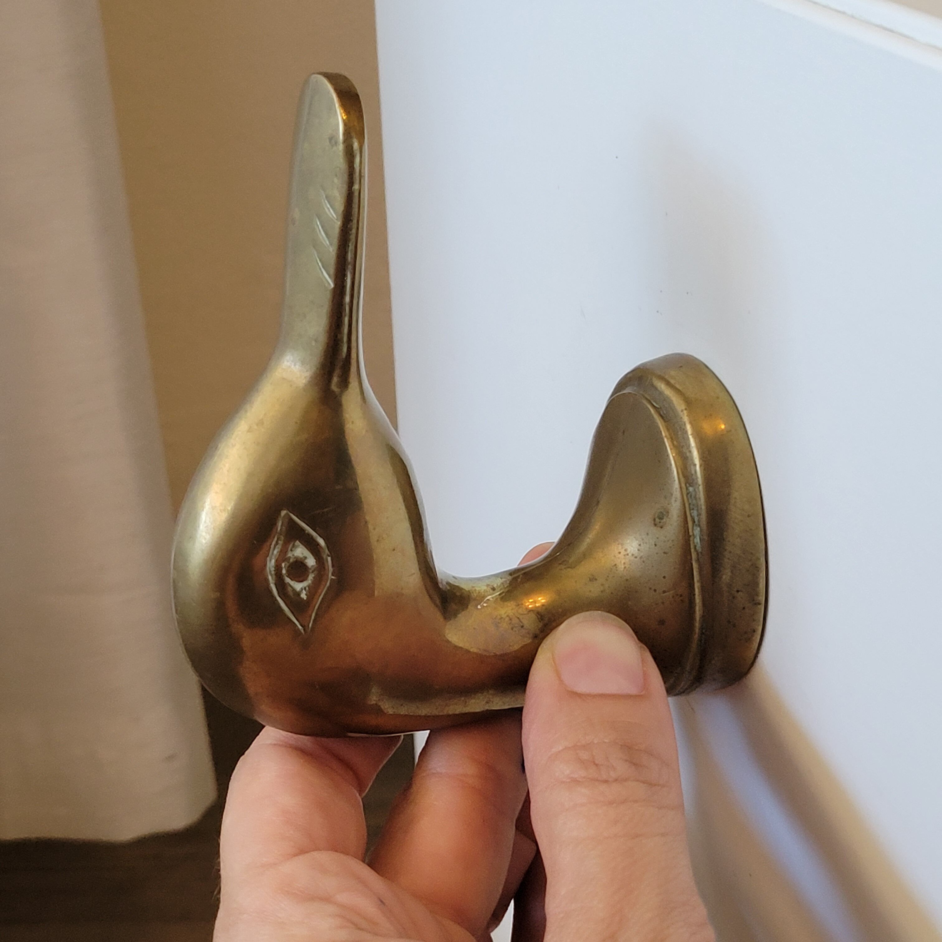 Coat rack wall hook carved brass handle duck head