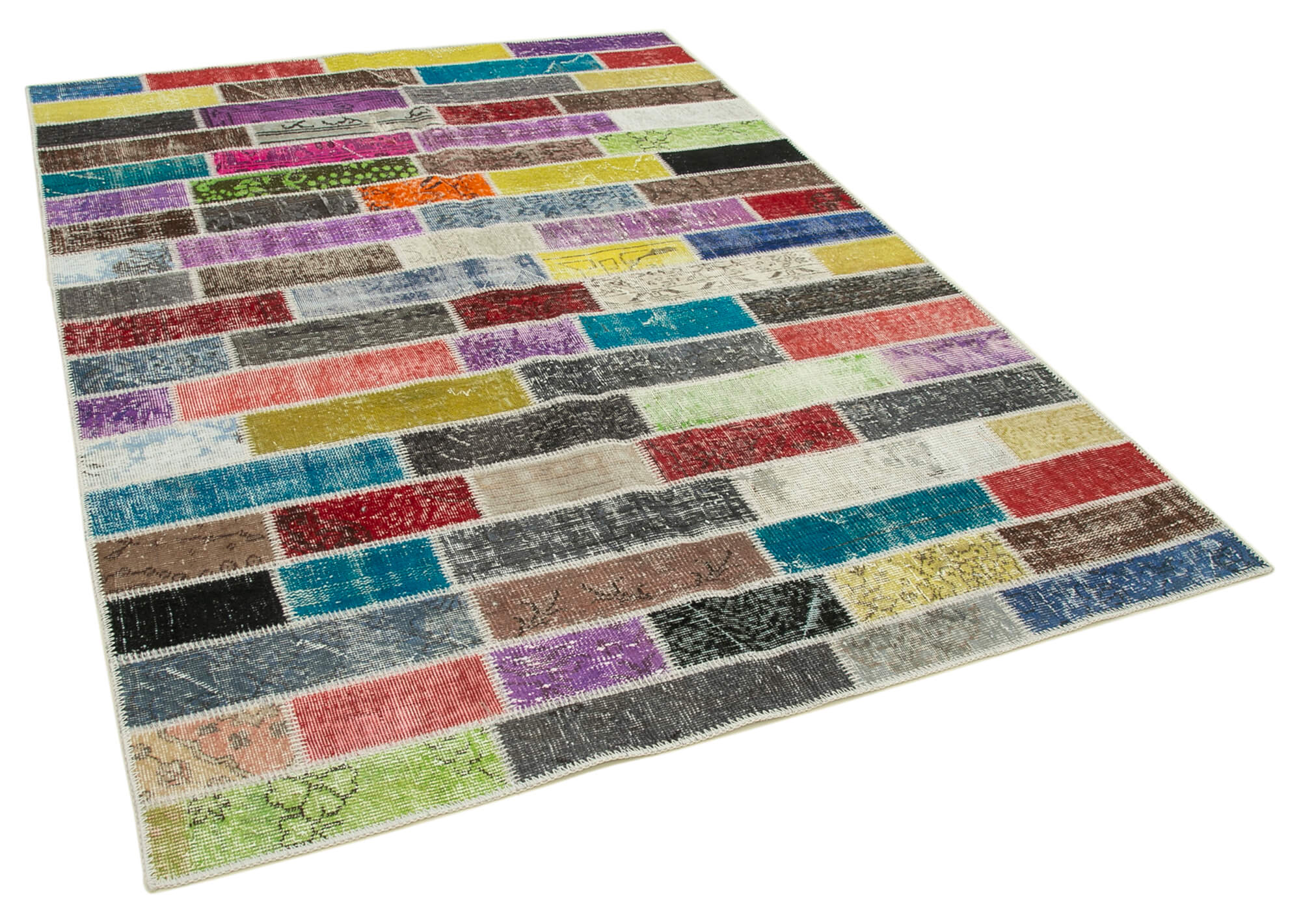 Tapis de patchwork turc contemporain tissé à la main 172 cm x 230 cm Multicolor Patchwork