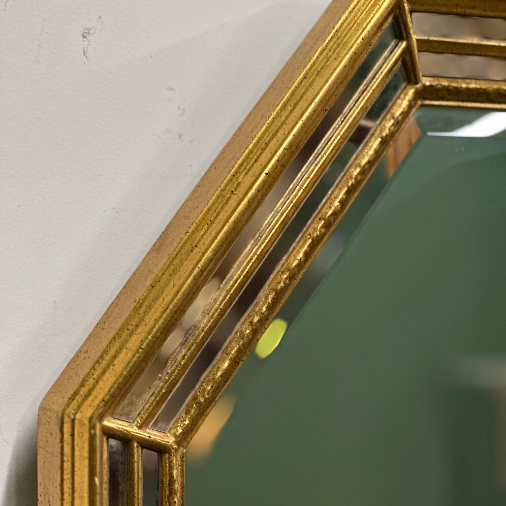 Pair gilt octagonal mirrors by Deknudt, vintage églomisé, Belgian 1970s, gold