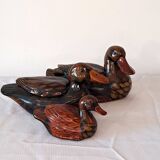 Set of 3 glazed ceramic ducks - rustic / country vintage decor