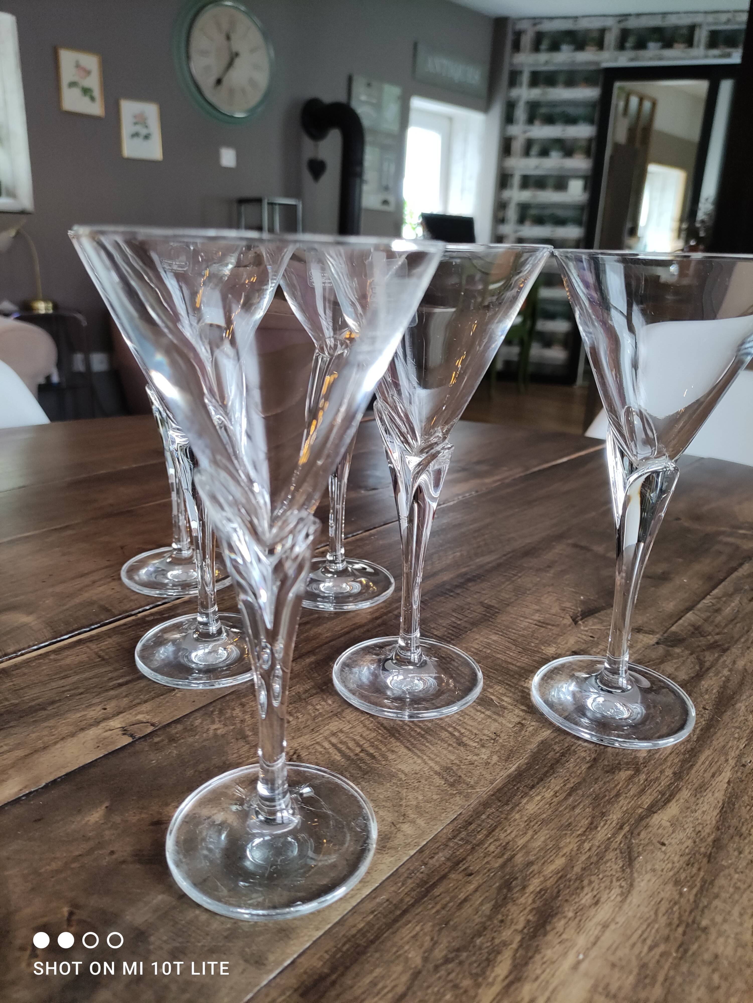 Set of 6 vintage white wine glasses in Light & Music crystal model Florian by Luigi Bormioli