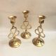 Trio of golden brass candle holder INDIA vintage