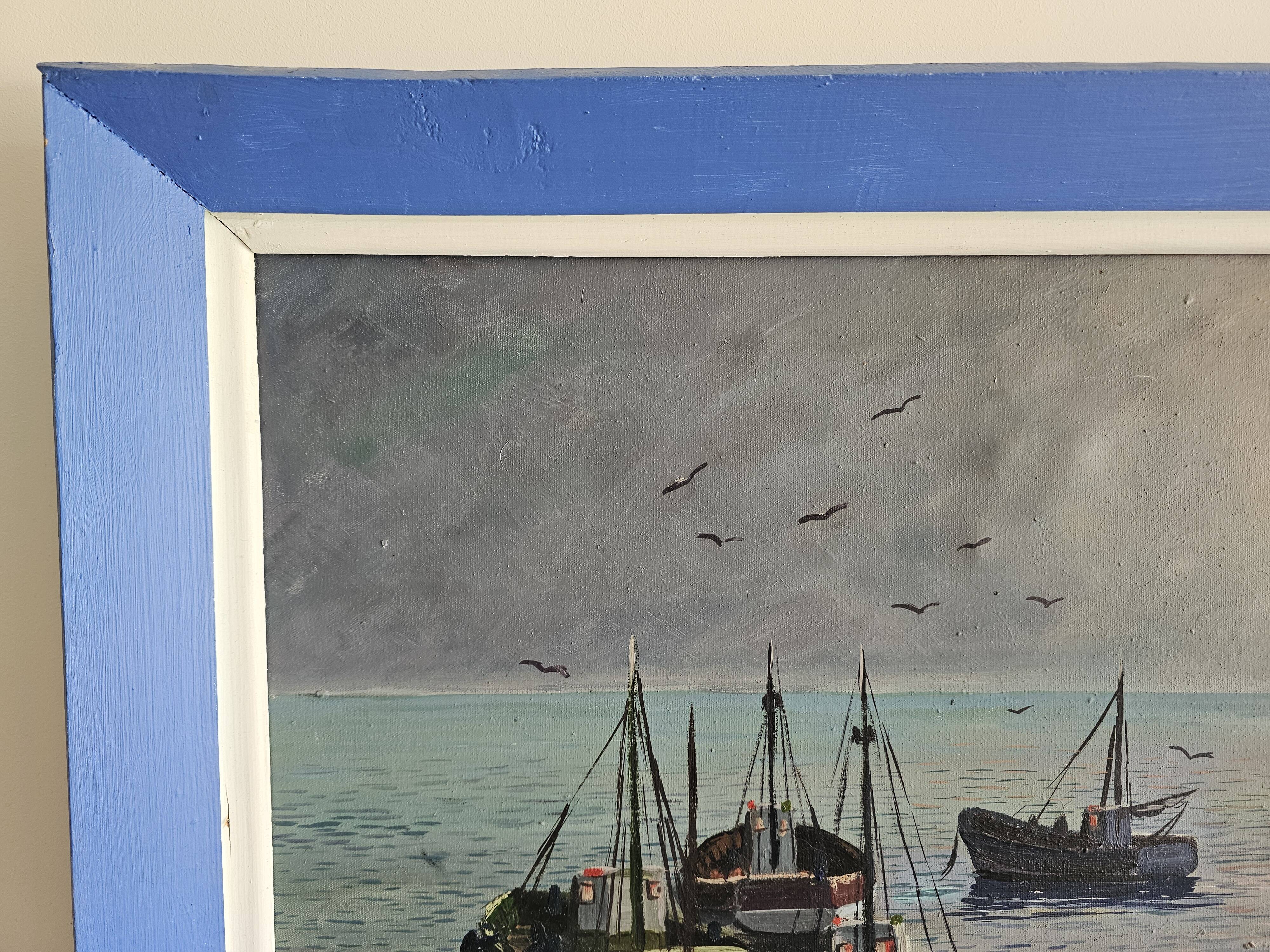Oil painting on canvas - Marine Sailboats Signed M Labarde 54cm x 89cm