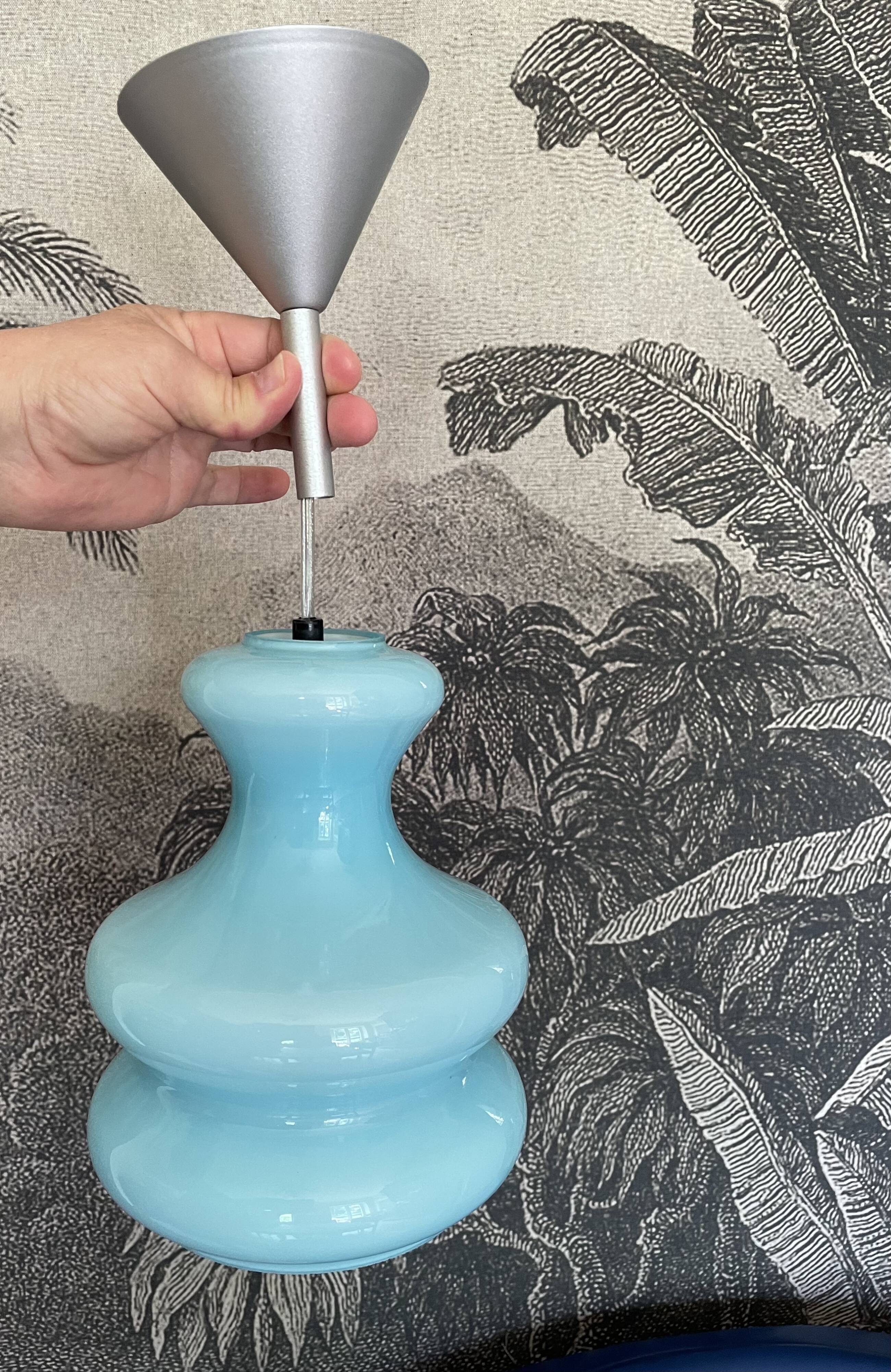 Vintage pendant lamp in blue opaline