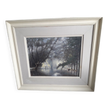 Tableau ancien à l'huile représentant un paysage
