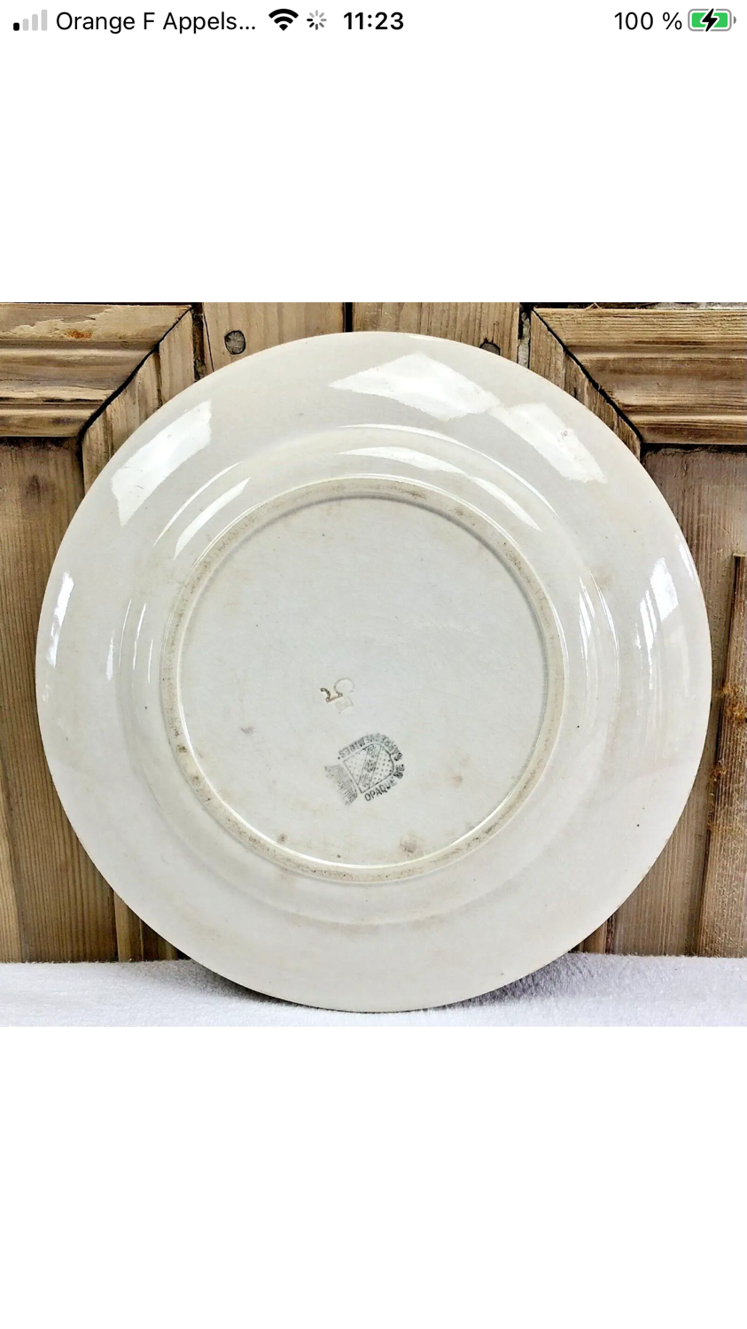 7 dessert plates XIX Sarreguemines stencil decoration